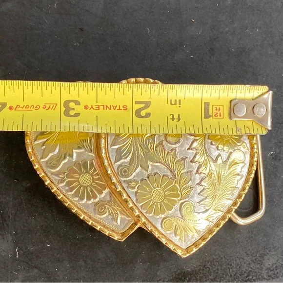 Vintage Mini Silver/Gold Double Floral Belt Buckle - Picture 5 of 10